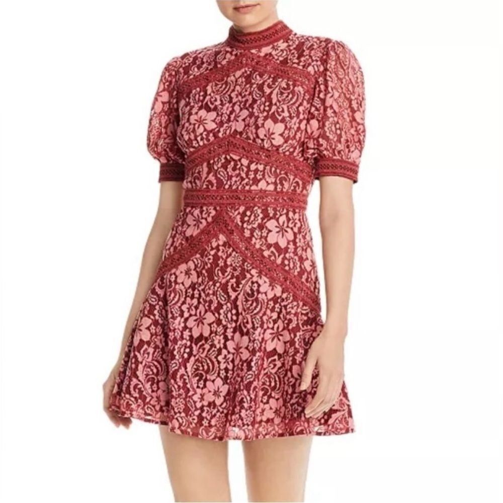 KEEPSAKE the Label Red and Pink Lace Mini Dress, XS